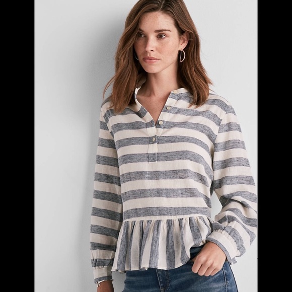πHPππ Lucky Brand Long Sleeve Stripe Peplum Top - Picture 5 of 8